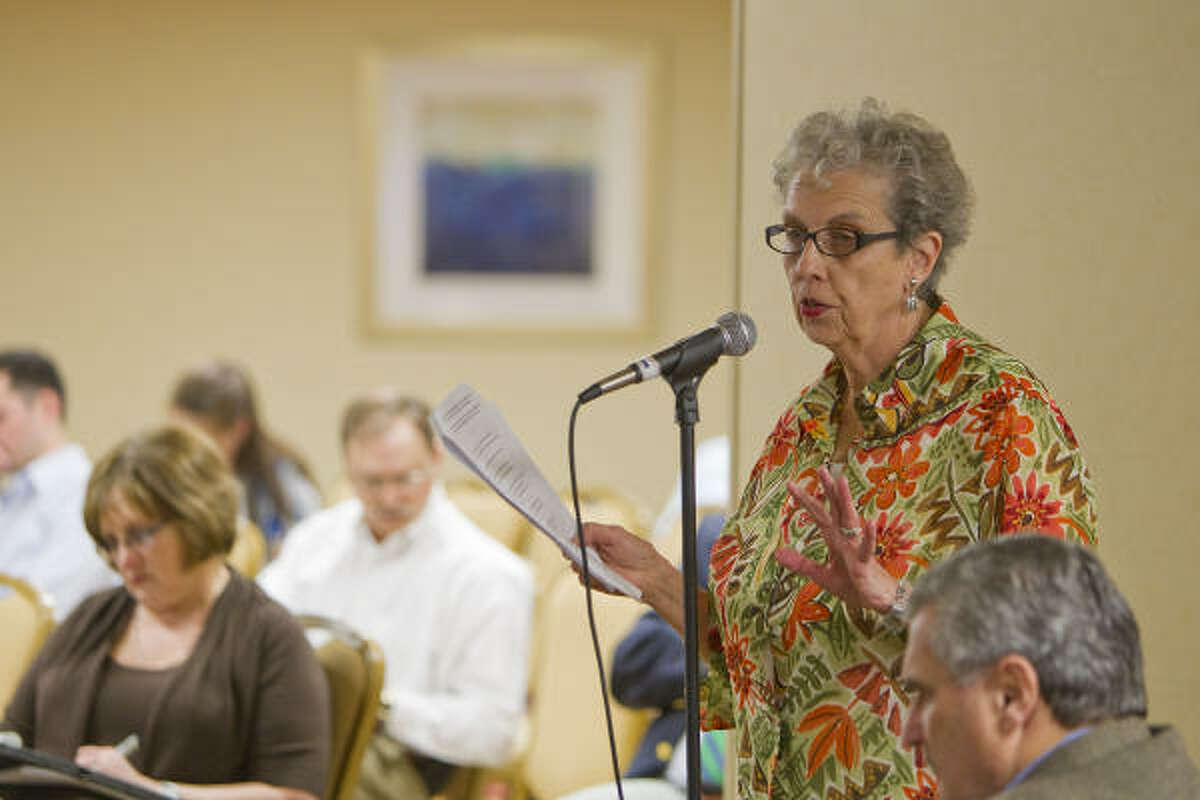 At the hearing Tuesday, Carole Allen offered a three-part plan to protect marine creatures in the Gulf.