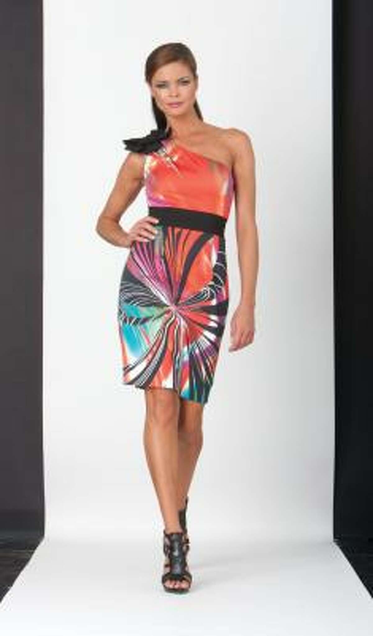 This one-shoulder summer-weight style from Nue by Shani is $280 at Dillard's.
