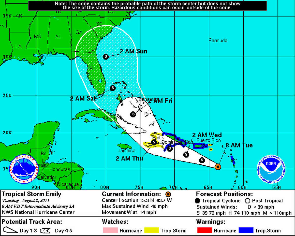 Tropical Storm Emily strengthens in the Atlantic