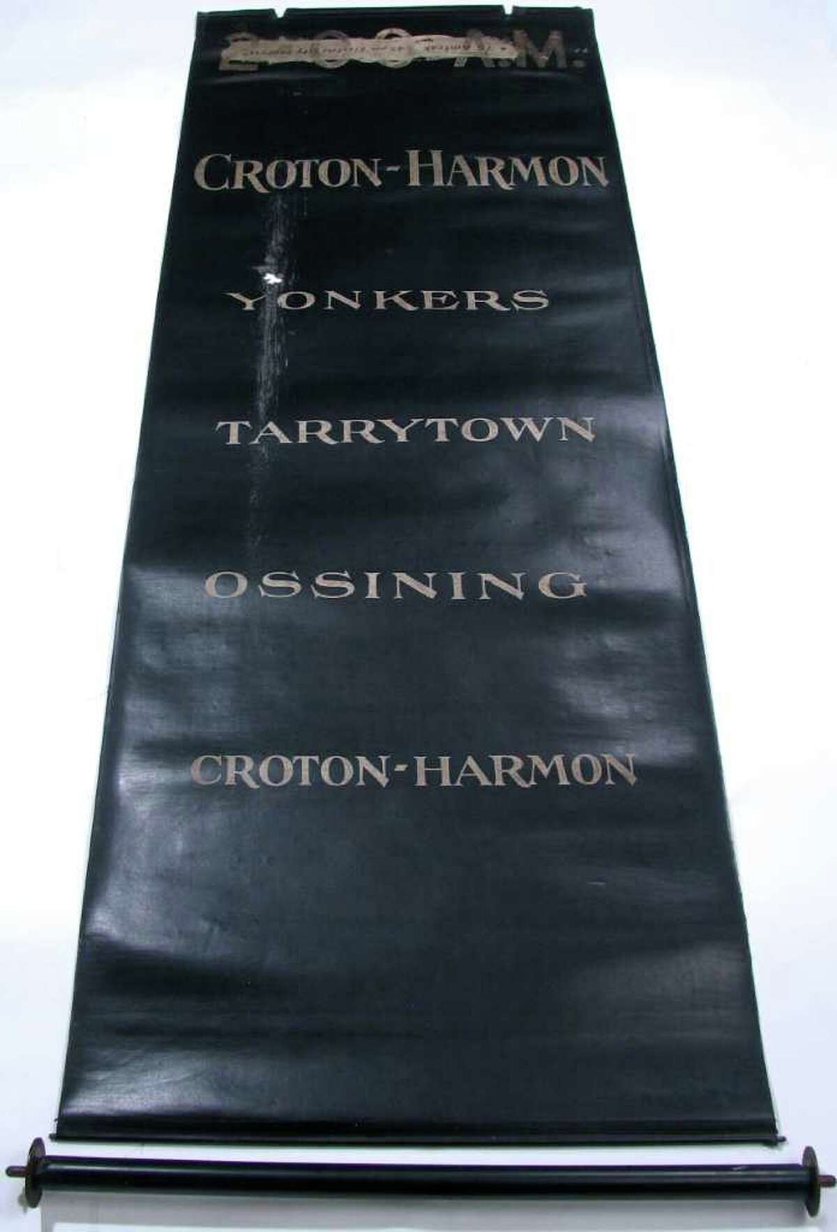 The MTA Transit Museum is looking for Grand Central Terminal artifacts for its centennial exhibit in 2013. This gate curtain displayed destinations for a train that traveled on the Hudson line's Croton-Harmon express train. Curtains such as this one once hung in the existing cabinets at track entrances