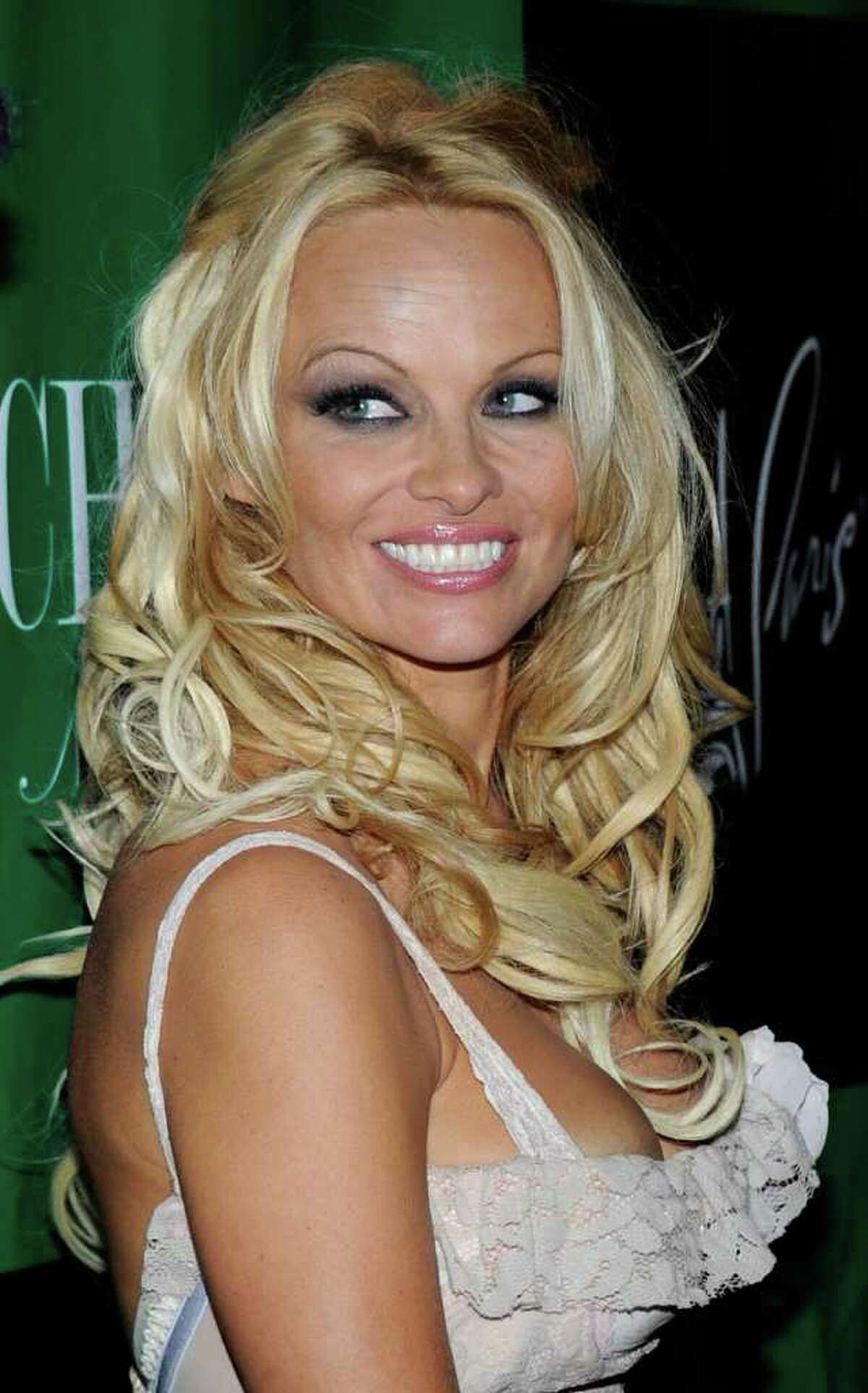 Actress Pamela Anderson arrives at the Chateau Nightclub & Gardens at the Paris Las Vegas to celebrate her birthday in Las Vegas, Nevada. Anderson turned 44.