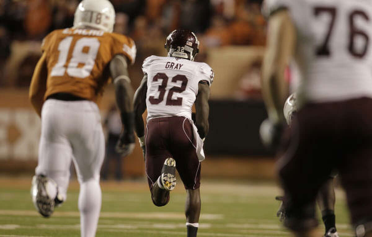 Texas A&M running back Cyrus Gray rushed for a career-high 223 yards - the most by an Aggie against the Longhorns.