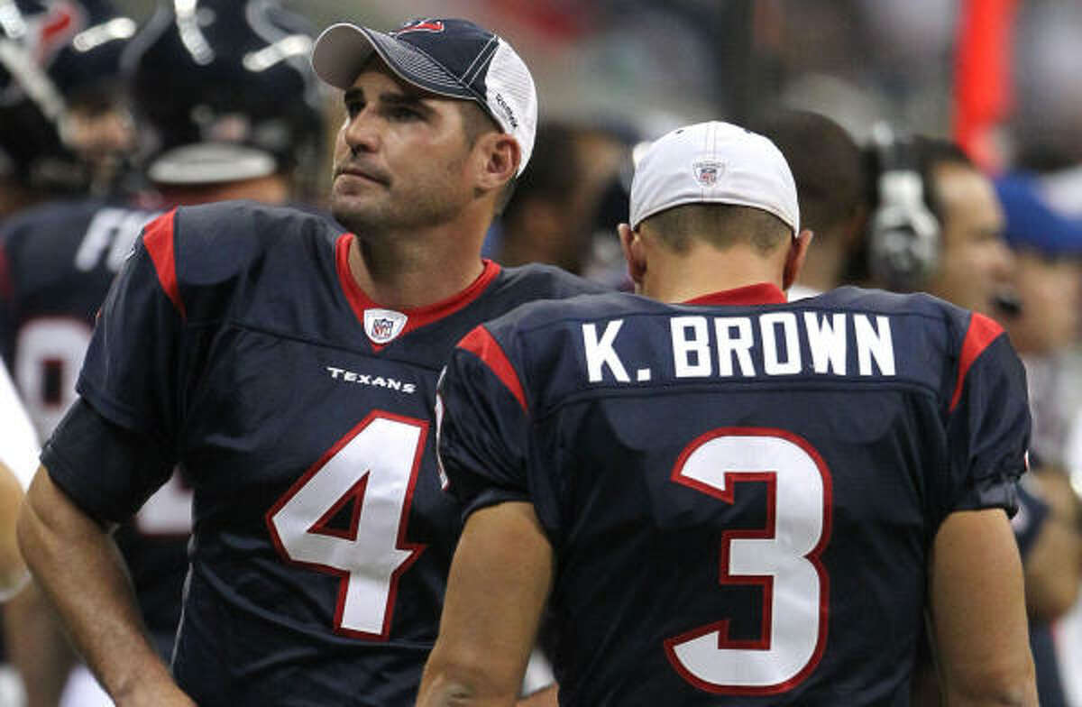 Neil Rackers, left, has won the job over Kris Brown, the only kicker the Texans have ever had.