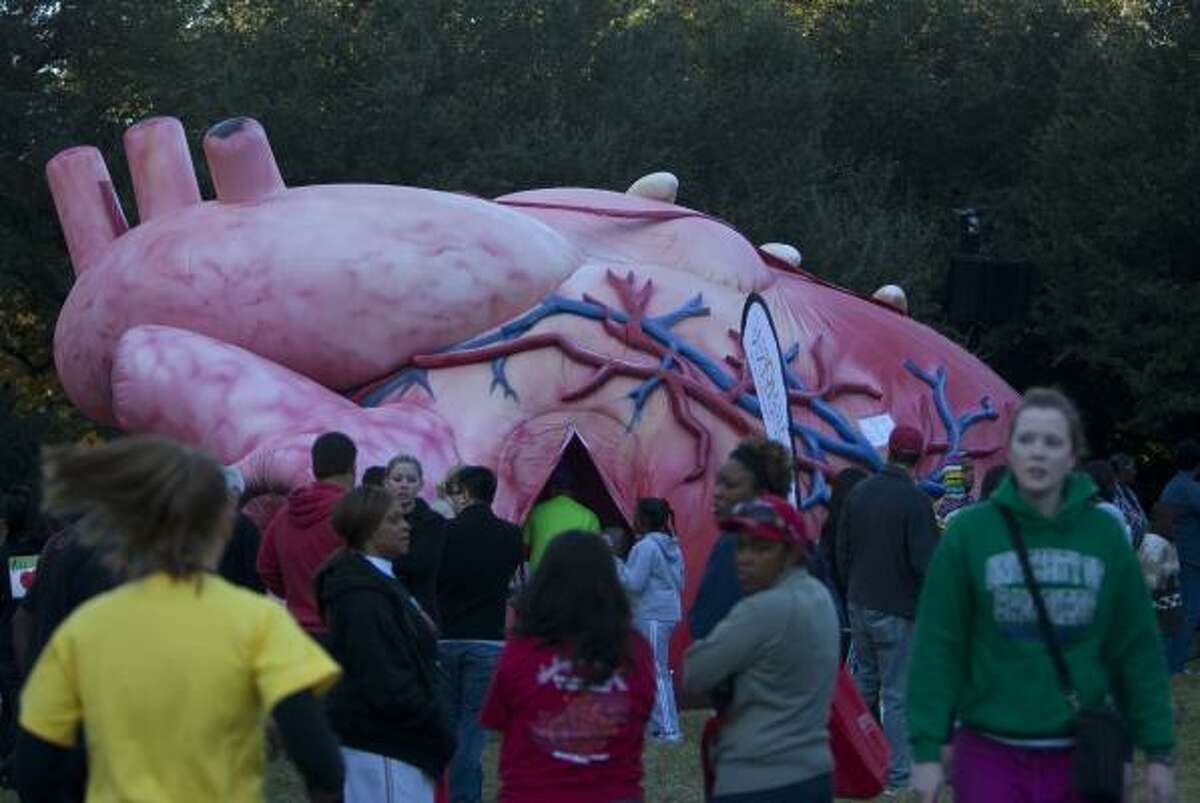 Memorial Hermann Healthcare System displayed an inflatable heart with heart facts in Sam Houston Park downtown during the 2010 Start! Houston Heart Walk five-mile walk.