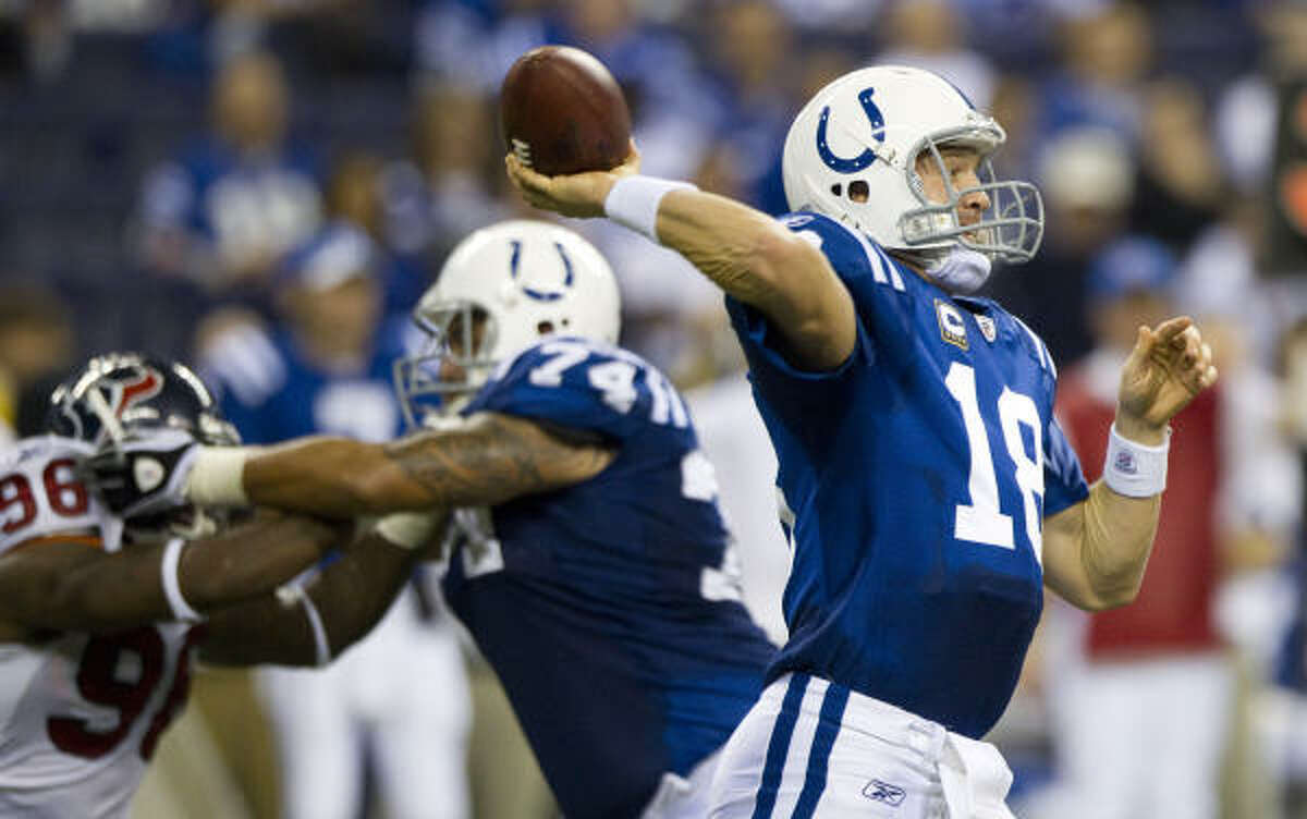 Nov. 1: Colts 30, Texans 17 Colts quarterback Peyton Manning threw for 268 yards and two touchdowns.