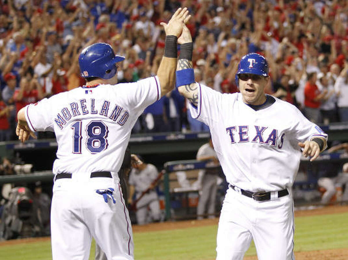 Texas Rangers left fielder Josh Hamilton receives the series MVP