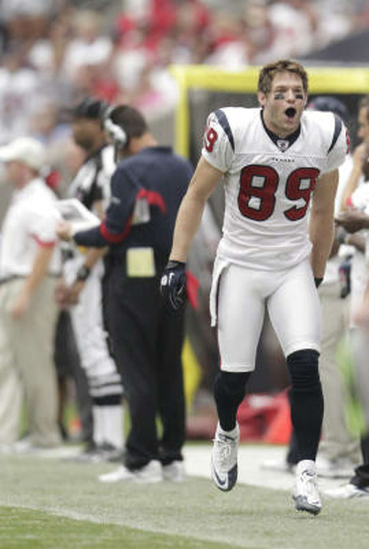 Texans receiver David Anderson celebrates after a touchdown by Arian Foster.