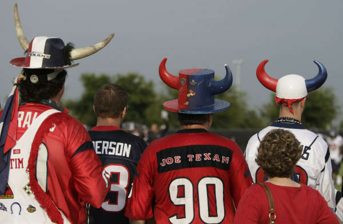 Texans fans watch Thursday's practice at Methodist Training Center.