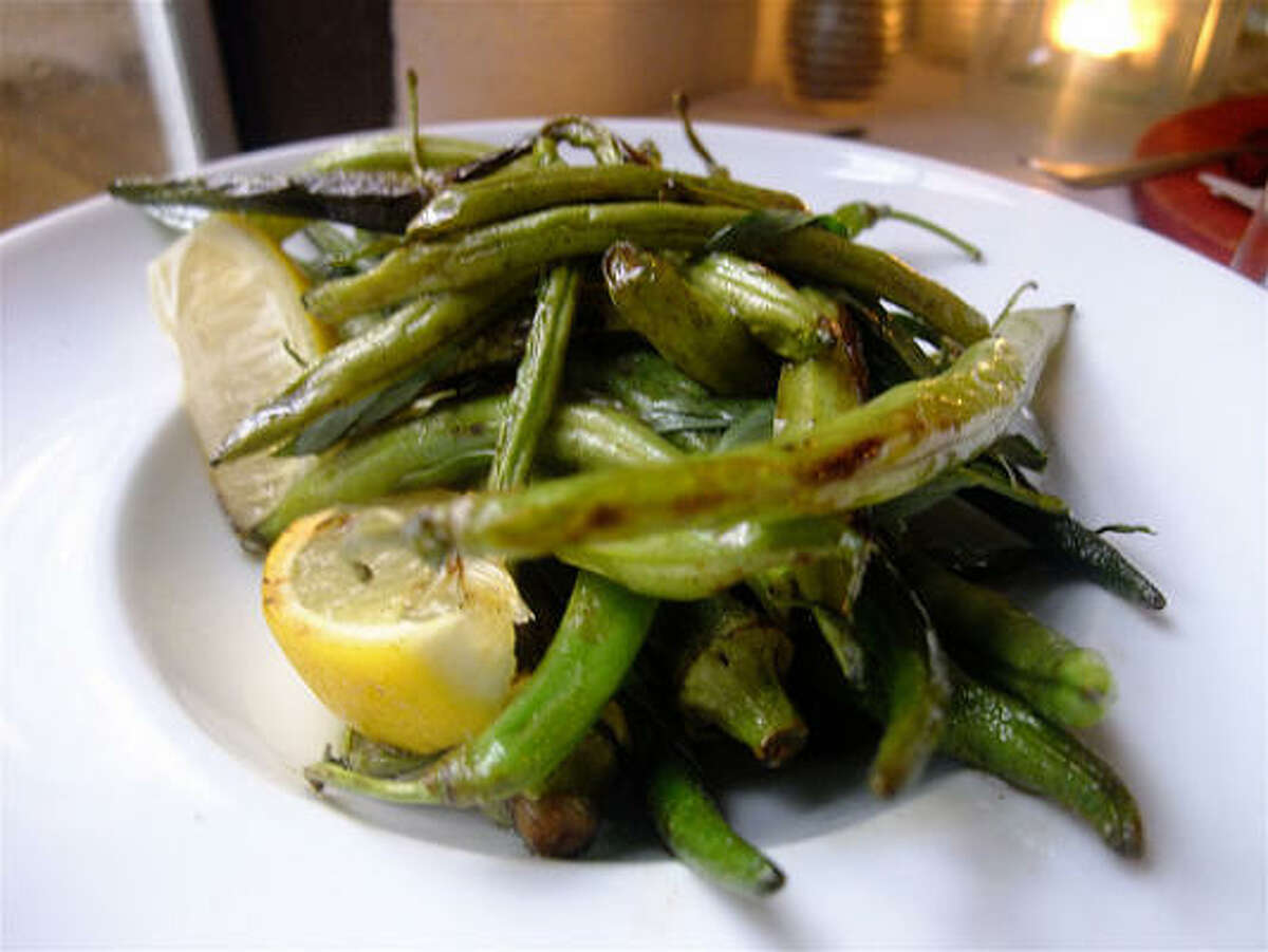 Pan-roasted local okra and green beans with singed lemon and tarragon, Bootsie's Heritage Cafe, Tomball.