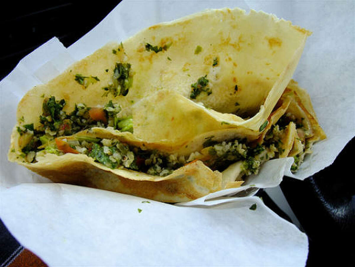 Tabouli & avocado crepe from the Melange Creperie cart, mornings & middays daily at Westheimer @ Taft.