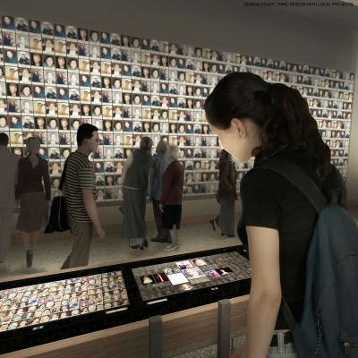 This undated artist's rendering provided by the National September 11 Memorial & Museum shows a planned exhibition gallery that will include a wall of photographs of every victim of the 2001 attack and 1993 World Trade Center bombing.