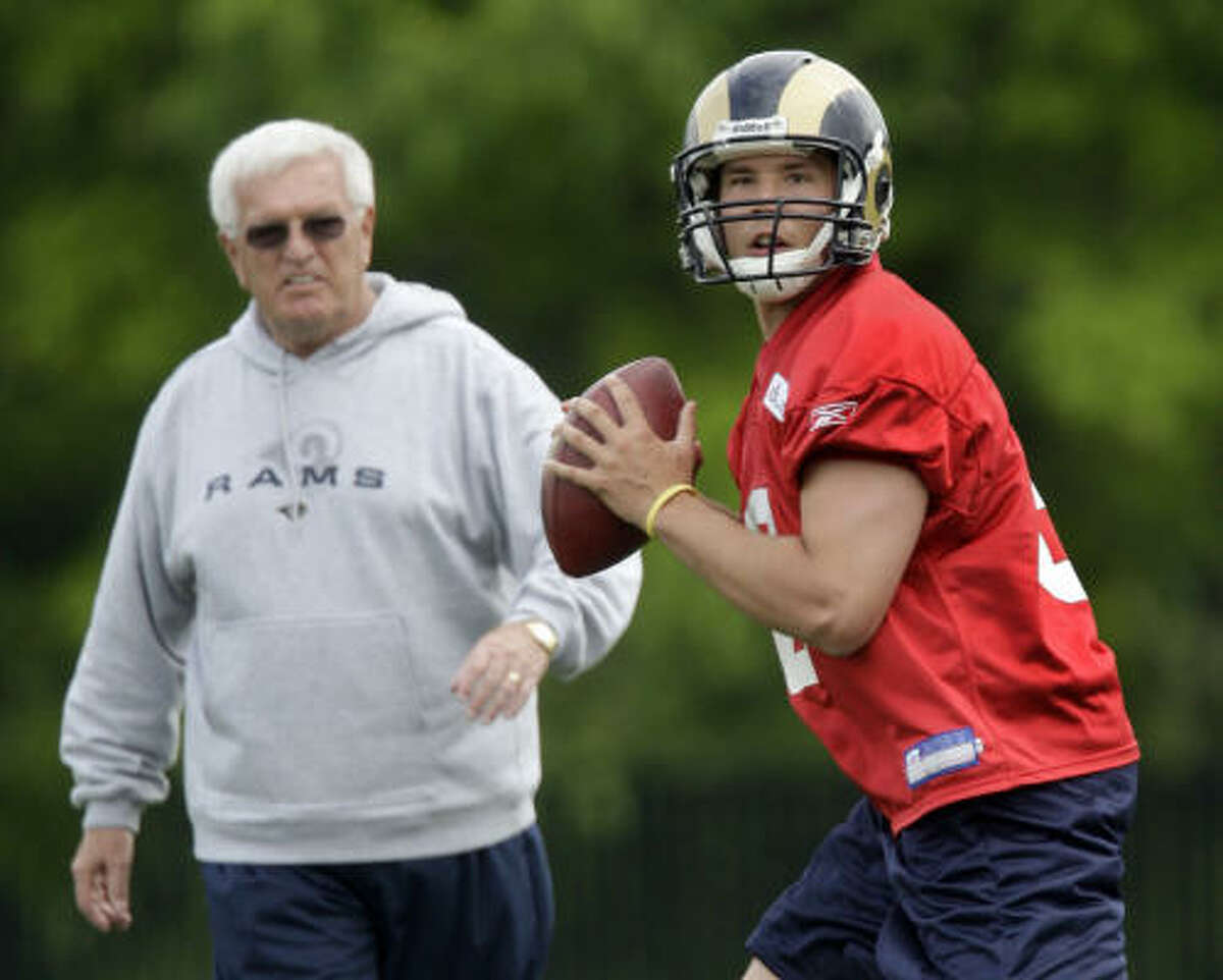 St. Louis Rams quarterback Sam Bradford drops back to pass in