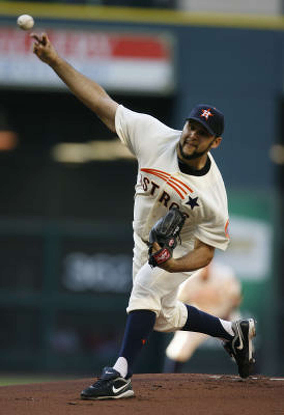 Astros pitcher Felipe Paulino started the second game of the series, matching up against Phillies pitcher Jamie Moyer.