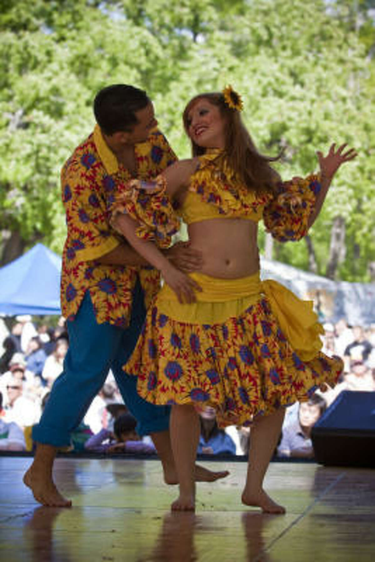 The Colombian Folkloric Ballet performs the fandago at the 13th Annual Bayou City Art Festival Memorial Park, in Houston. The festival was a three day, one-of-a-kind outdoor gallery that features fine juried art by 300 top galleried artists from across the country. The festival also had an interactive community mural project open to all festival patrons, an array of multicultural performances on the Houston Arts Alliance stage, and wine and cuisines from all around the world.