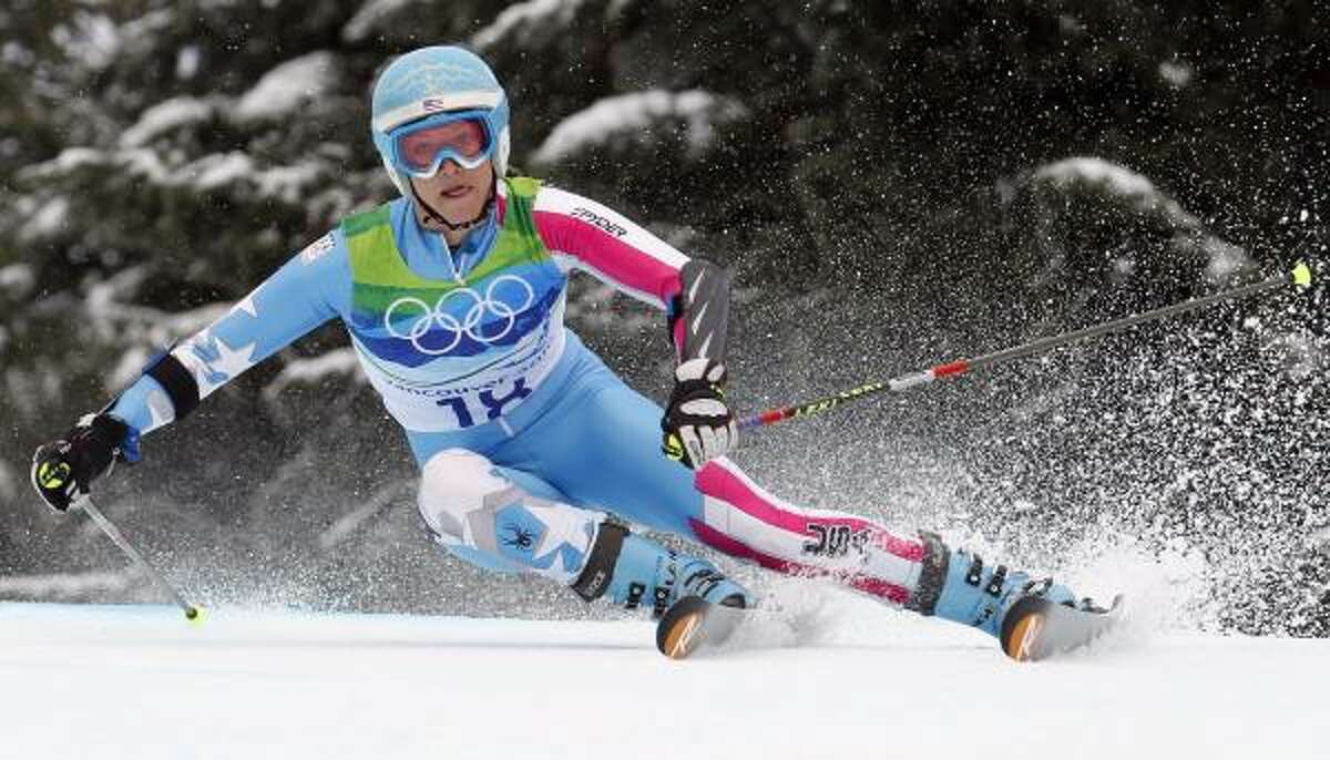 Julia Mancuso speeds down the course during the second run.