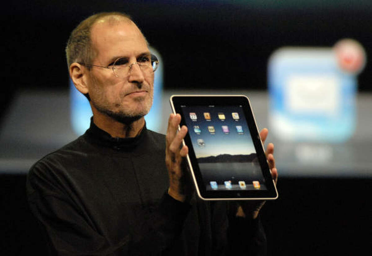 Steve Jobs debuts Apple's new iPad at the Yerba Buena Gardens Theater in San Francisco, California.