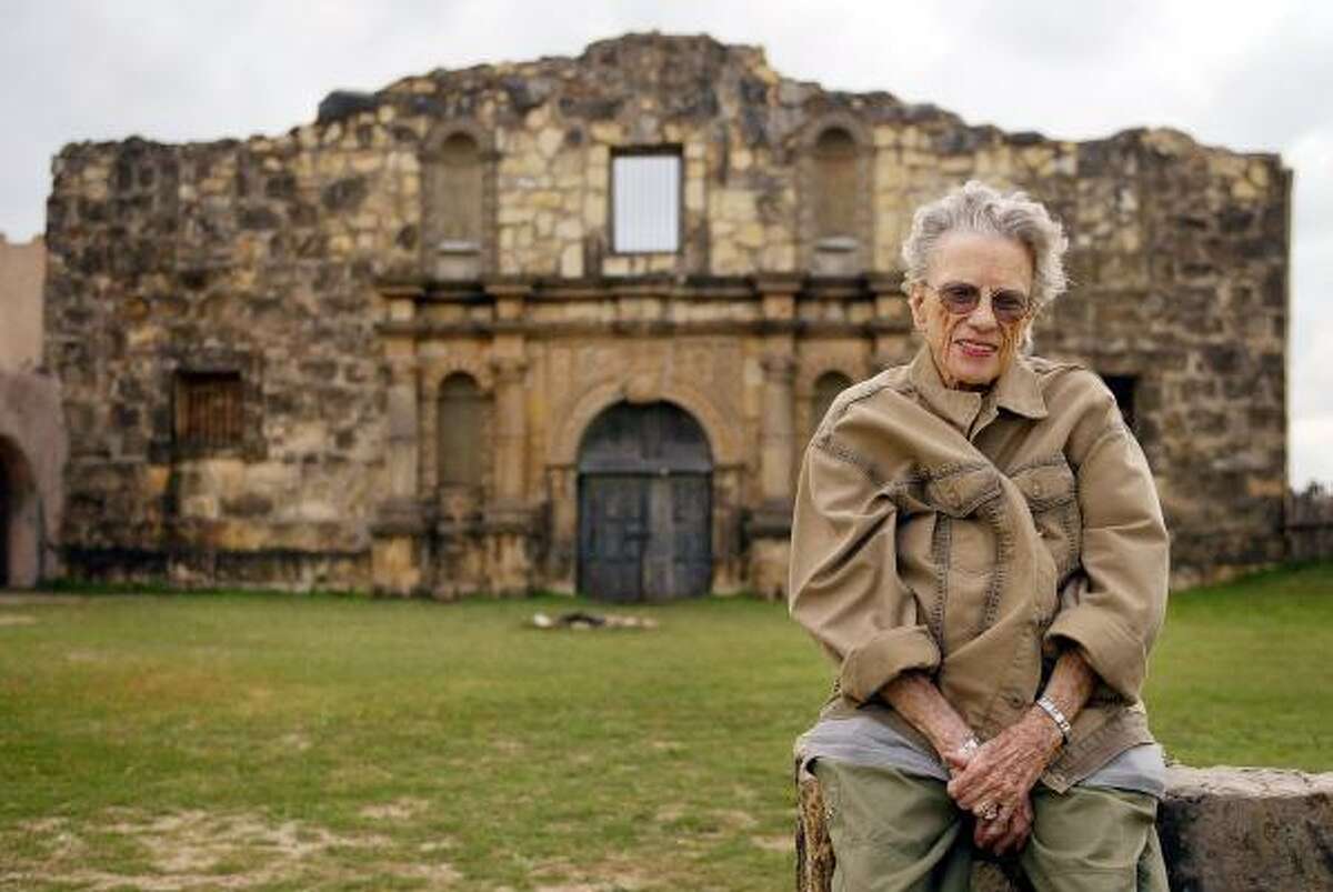 The late Virginia Shahan, who had kept the Alamo Village movie set in Brackettville open to visitors long after John Wayne's 'The Alamo' was filmed there, poses in 2004. Her family has closed the site while they decide what to do with it.