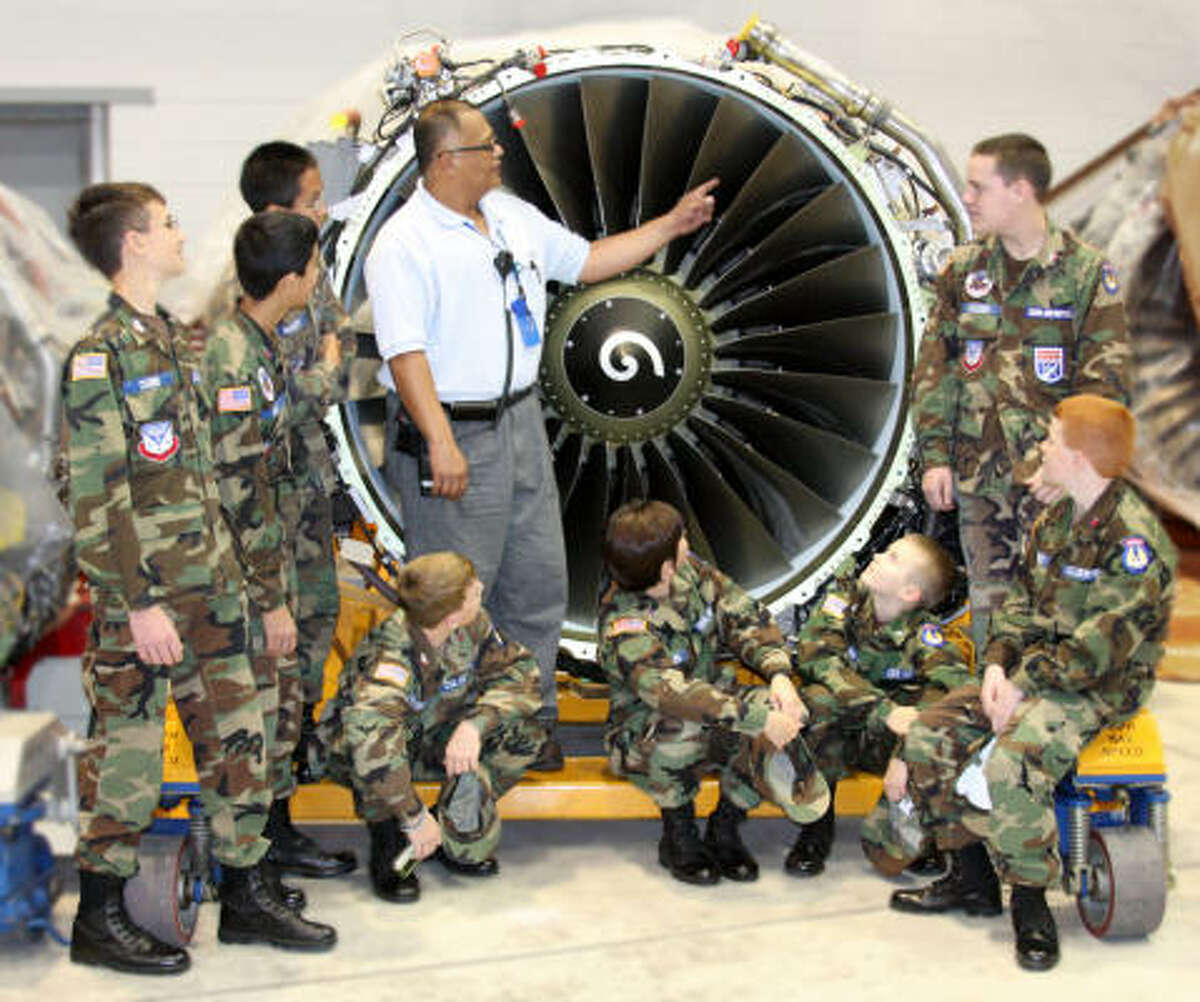 Civil Air Patrol cadets tour Continental hangars