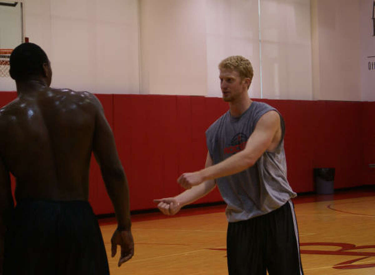 Chase Budinger practices at Toyota Center in July in preparation for the 2009 summer basketball league.