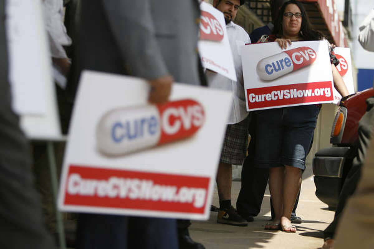 Among the protesters last week at a CVS pharmacy in Houston was Annica Gorham, of Houston Interfaith Worker Justice. Demonstrations were held in nine U.S. cities, accusing CVS of selling expired products in low-income neighborhoods.﻿