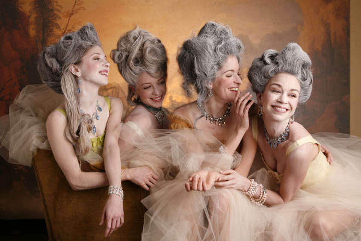 Houston Ballet principal dancers Melody Herrera, from left, Barbara Bears, Mireille Hassenboehler and Amy Fote are women of the royal court.