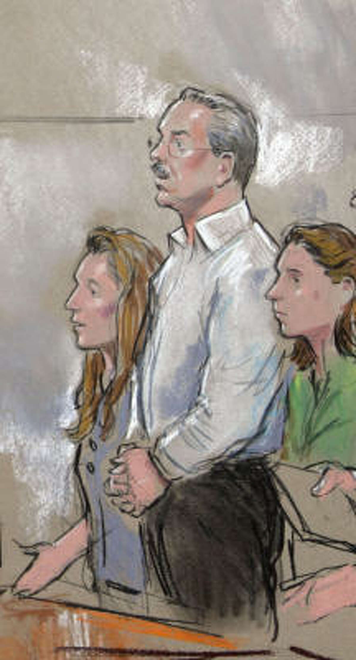 An artist's rendering shows Texas billionaire R. Allen Stanford at his Virginia court appearance.