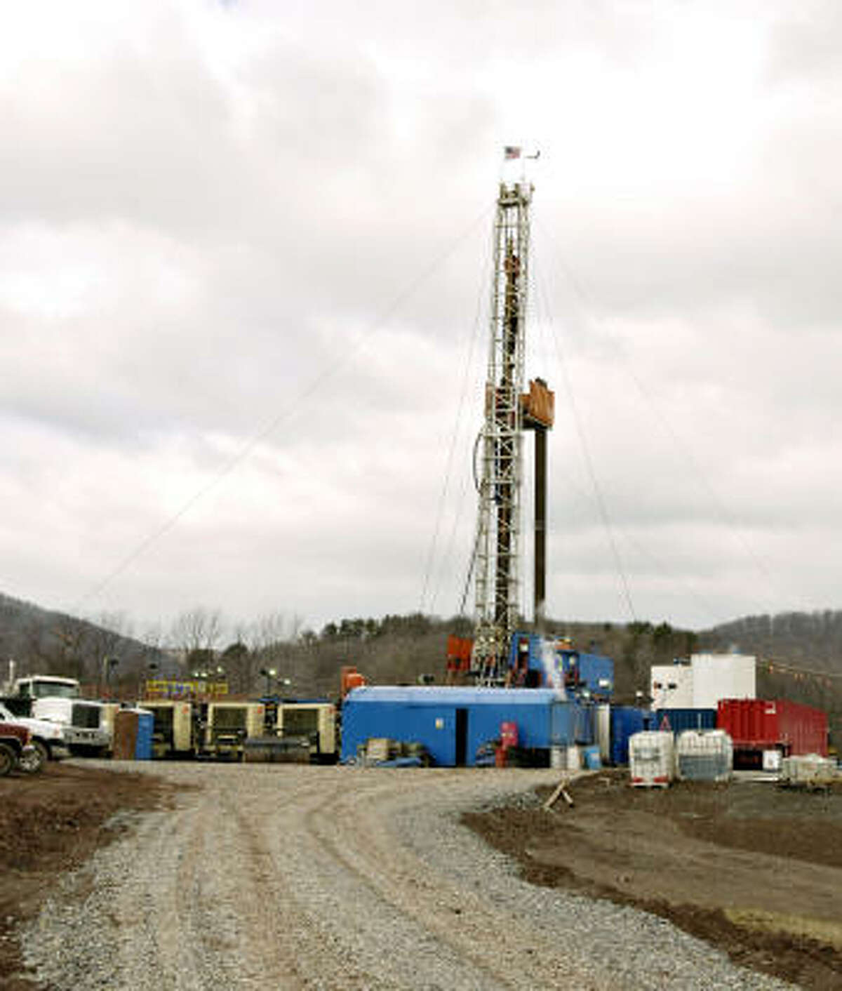 A natural gas rig stands in Mifflin Township, Pa., illustrating the fuel’s rise in the state where the first commercially successful oil well was drilled.