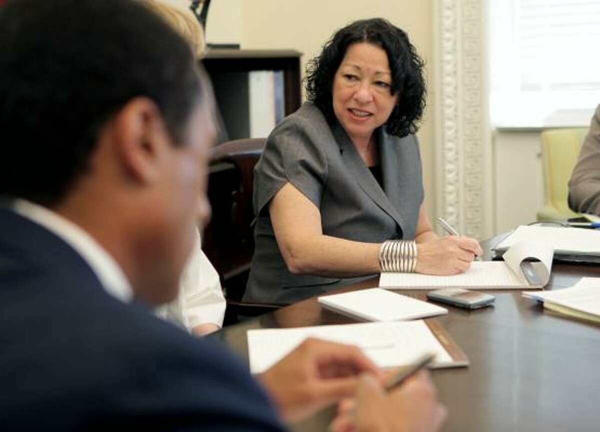 Judge Sonia Sotomayor meets with members of the White House legal staff earlier this month.