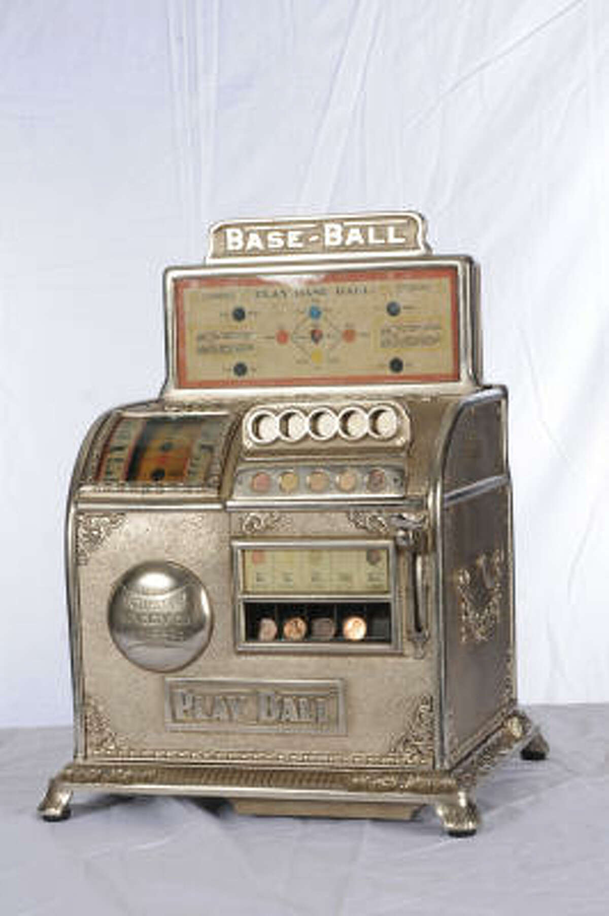 Also at the HADA show is a 1911 Caille baseball slot machine from Daniels Antiques.