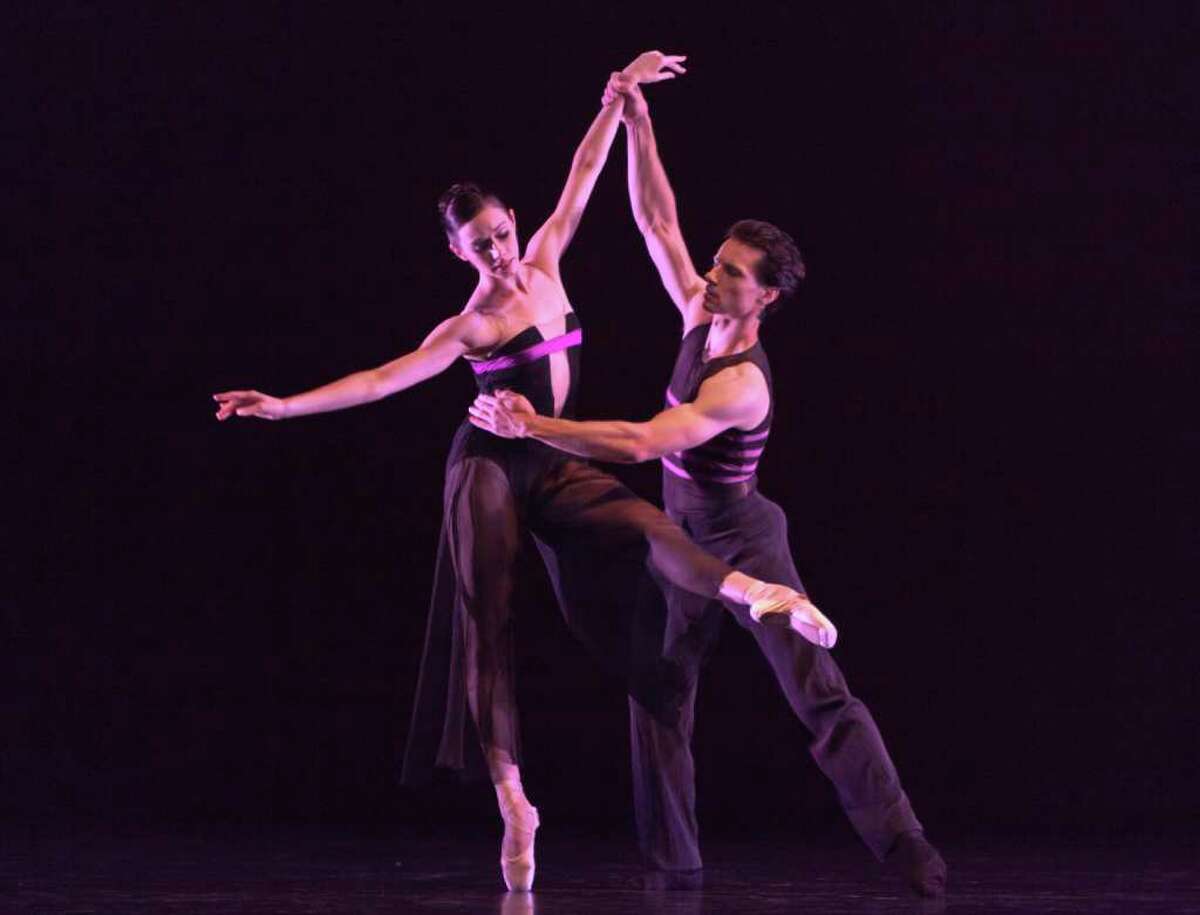 Houston Ballet's Danielle Rowe and Simon Ball in a scene from Christopher Wheeldon's Rush. After their performance last night in The Woodlands, Rowe was promoted onstage to the rank of principal.
