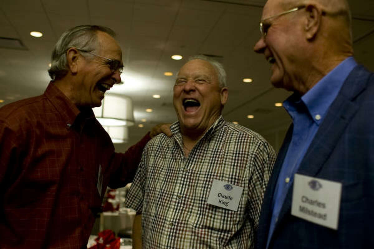Tony Banfield, from left, Claude King and Charles Milstead were among the members of the Oilers' 1960 and 1961 AFL championship teams who gathered Sunday for a reunion at the Westin Galleria.