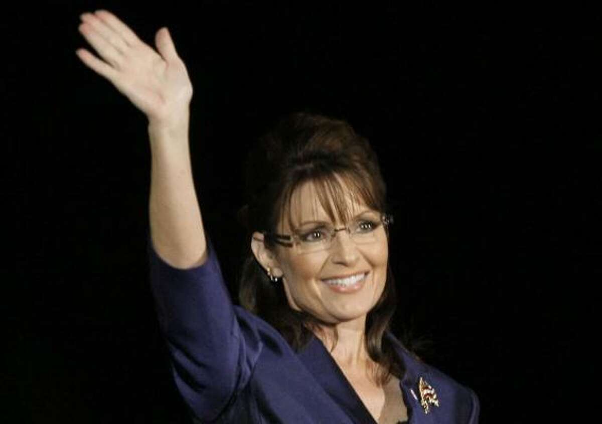 Vice presidential candidate Sarah Palin acknowledges the crowd on Election Night in Phoenix.