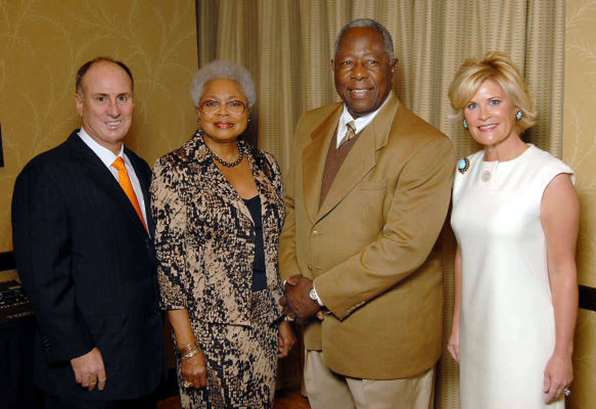 From left: Eddy Blanton, Billye and Hank Aaron and Kelli Blanton at the M.D. Anderson fundraising luncheon "A Conversation with a Living Legend" with Hank Aaron at the Hilton Americas Hotel on Dec. 3.