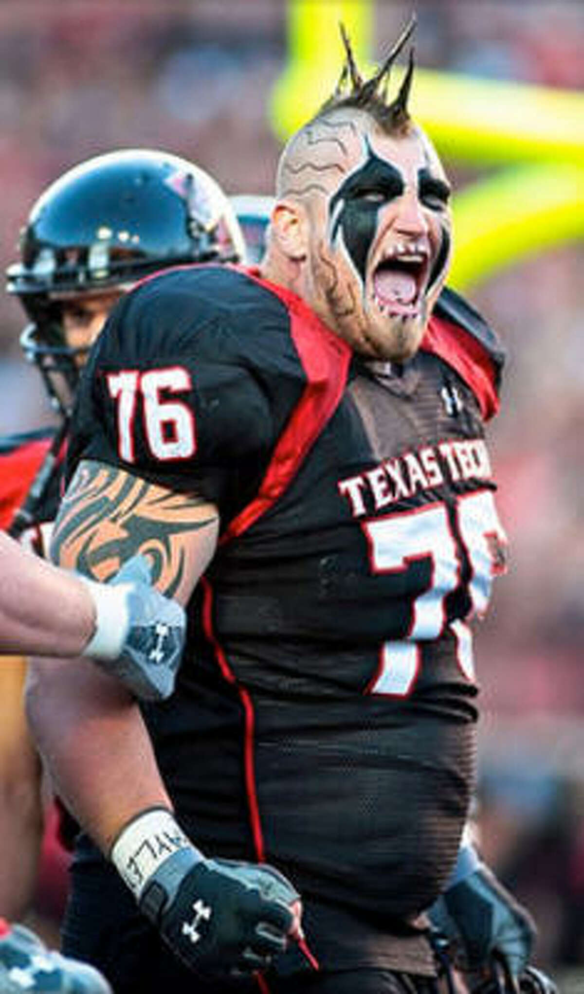 Brandon Carter, Texas Tech offensive lineman The 6-foot-7, 334-pound giant spends his Saturday afternoons as the caretaker for Tech quarterbacks. He goes by the nickname “Mankind.”