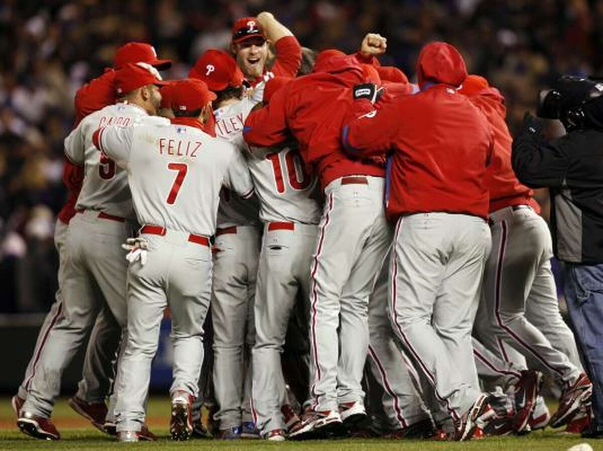 The Phillies advanced to the National League Championship series with the victory, as they try to become the first repeat NL champions since the Braves in 1995-96.