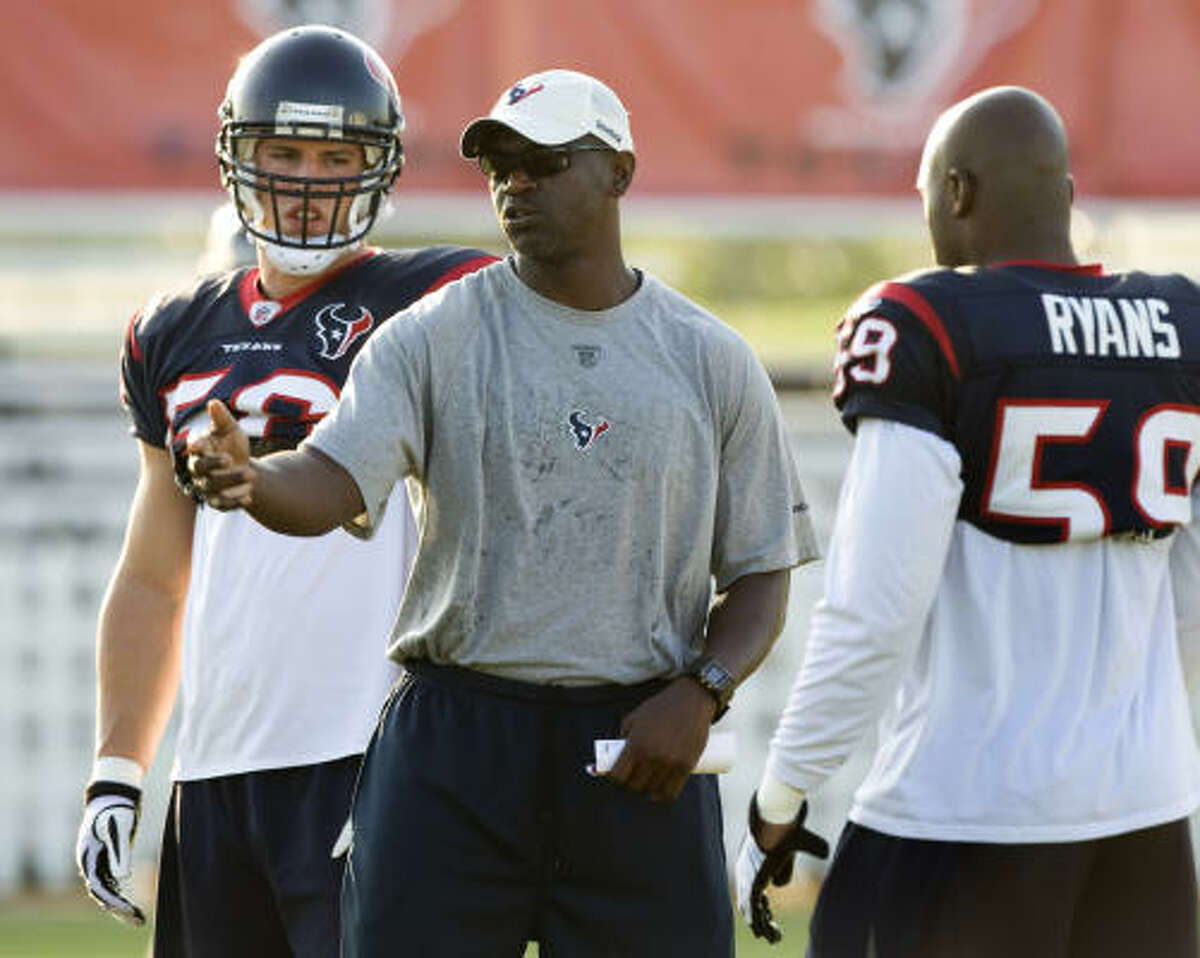 RISING: Defensive coordinator Frank Bush After three miserable performances by the defense, Texans fans were ready to dump the first-year coordinator. Bush’s unit put together the second-best performance in franchise history, allowing only 165 yards total offense and a pair of field goals in Sunday’s 29-6 victory over the Oakland Raiders. “We’ve got a long way still to go,” Bush said.