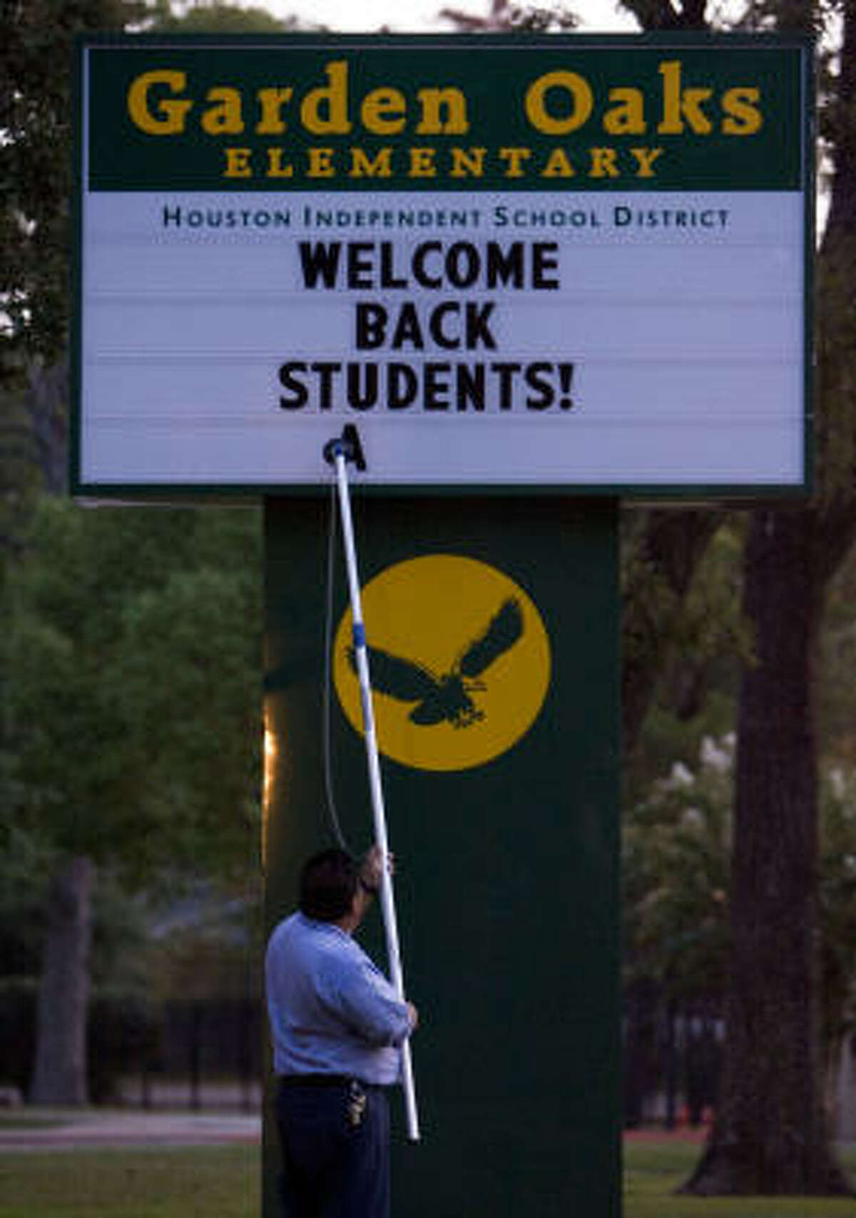 Antonio Vivar gets ready for the students at Garden Oaks Elementary in Houston.