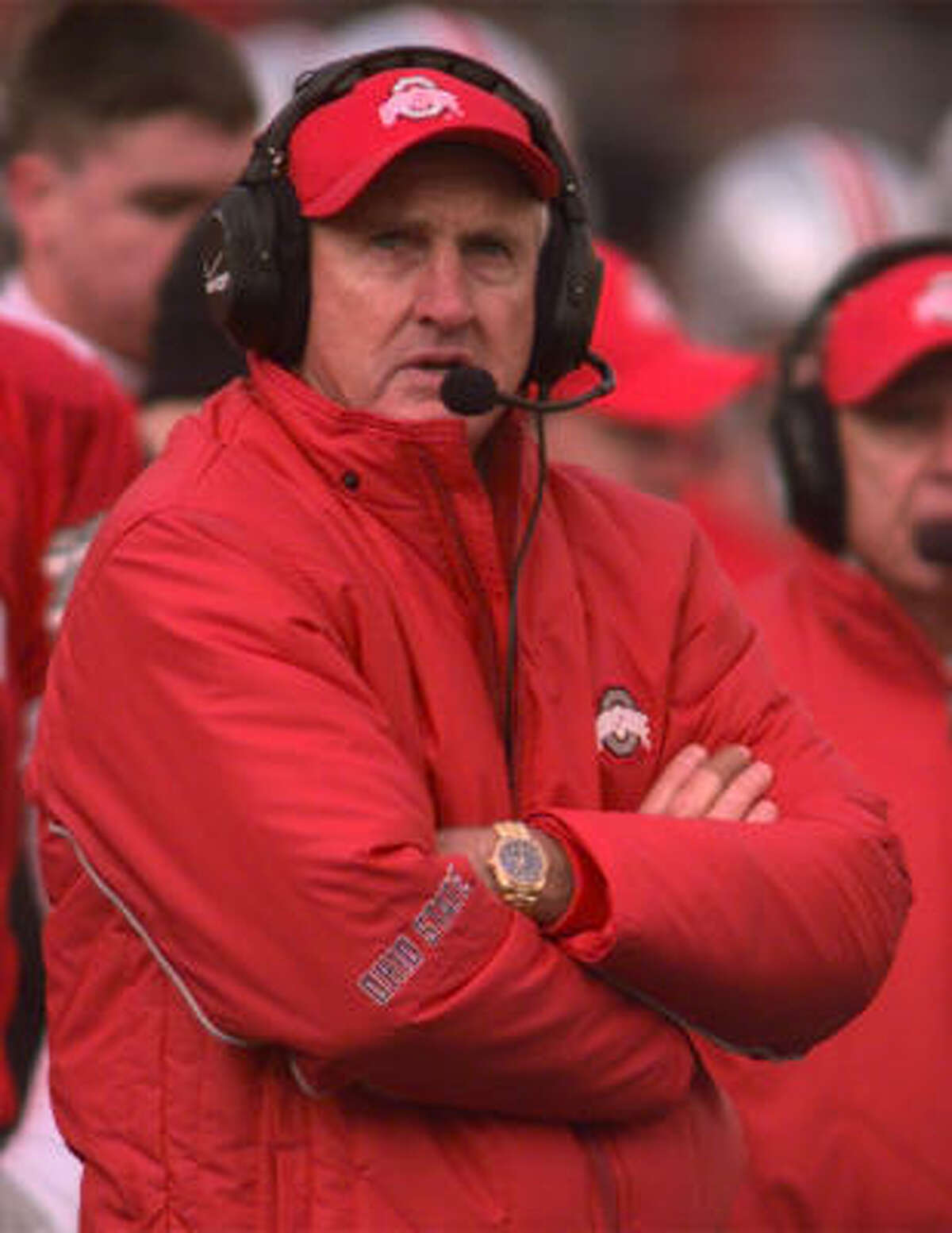 FILE--Ohio State Head Coach John Cooper is shown during the final minutes of Michigan's 38-26 win over Ohio State, Nov. 18, 2000 in Columbus, Ohio. Cooper is out after 13 years as coach of Ohio State, a TV station reported Tuesday, Jan. 2, 2001 following yet another bowl loss by the Buckeyes. WBNS, which airs Cooper's highlight show, quoted multiple unidentified sources within the university as saying that he and Ohio State have agreed to terminate his $1.1 million contract.