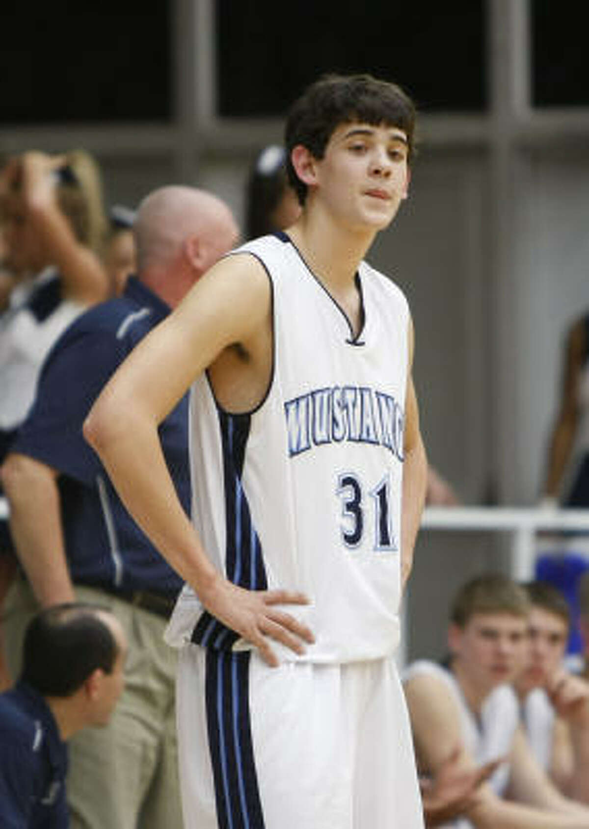 Kingwood's Kyle Schleigh is not happy about fouling out in the fourth quarter.