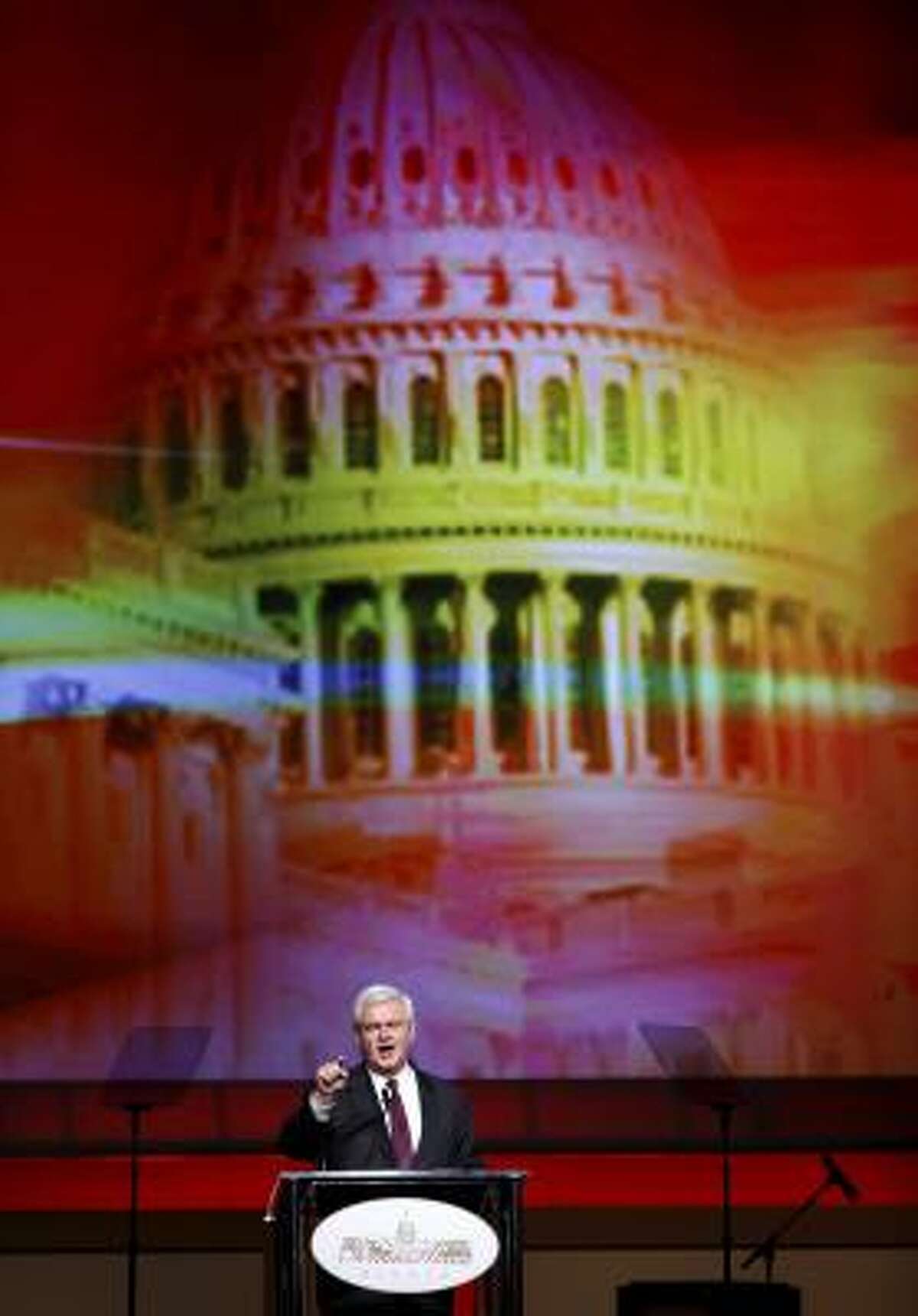What’s really going on here?: Newt Gingrich speaks June 8 at a GOP fundraider in Washington, D.C.