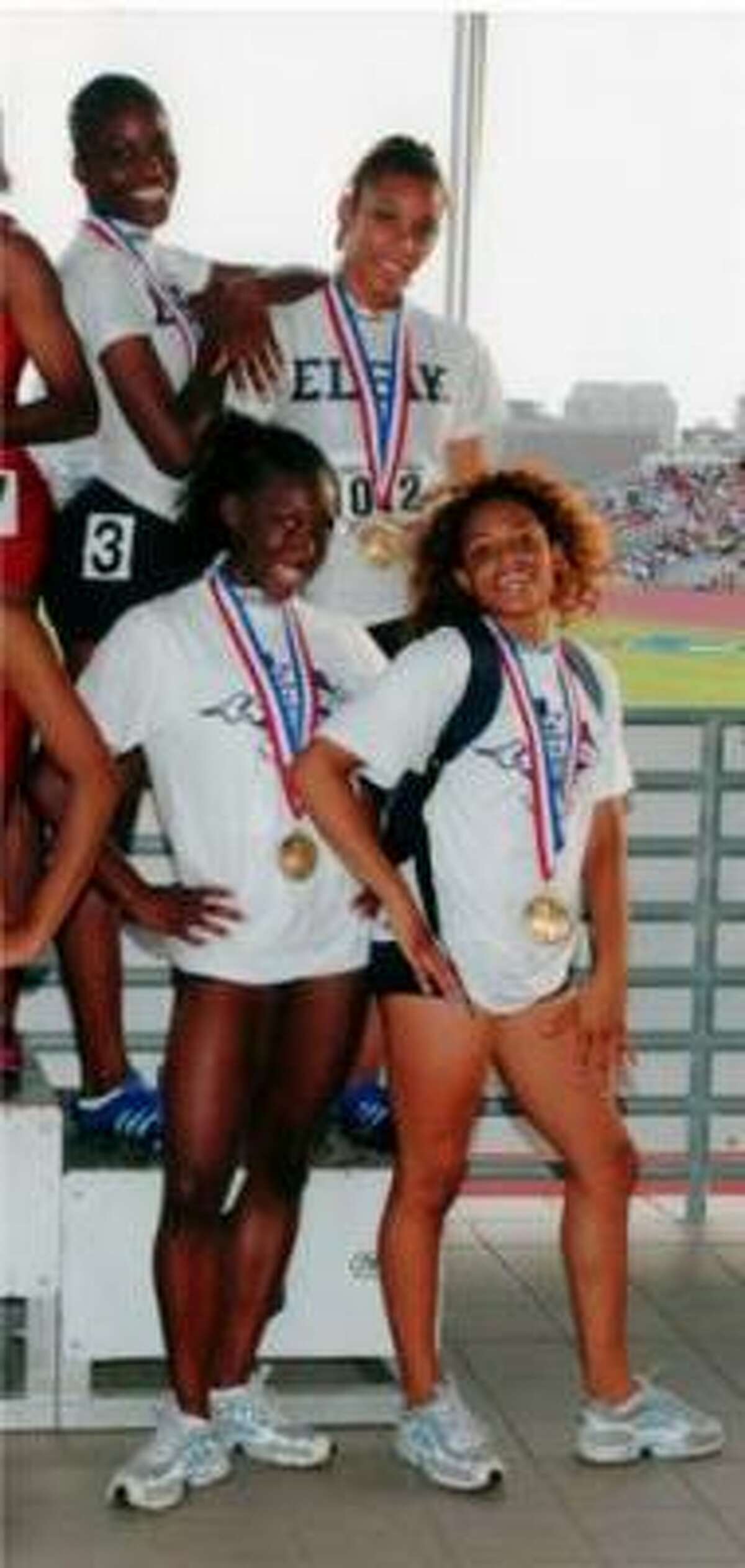 Ashley Idunoba, top left, and the 2006 Elsik relay team.