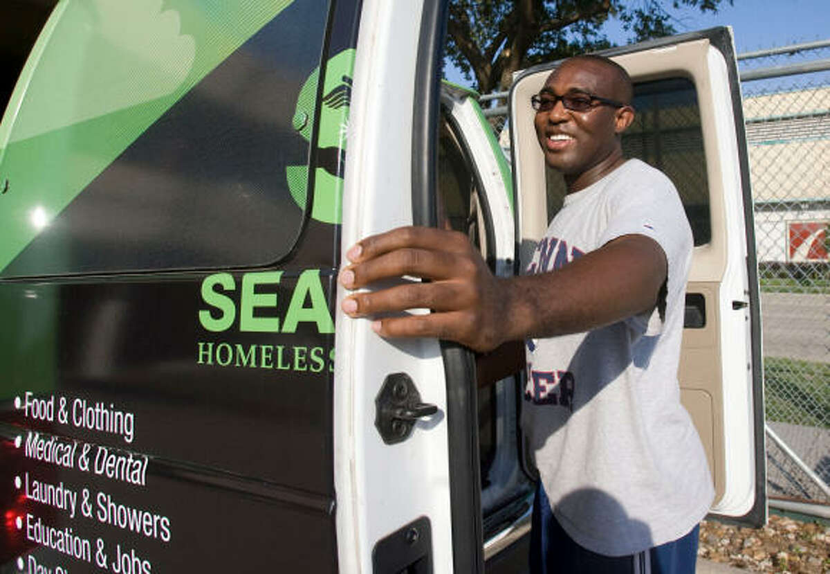 Chilobe Kalambo loads up the SEARCH homeless services van before he and his group start out. Kalambo, who is getting married this Saturday, decided to celebrate his bachelor party by volunteering with SEARCH homeless services.