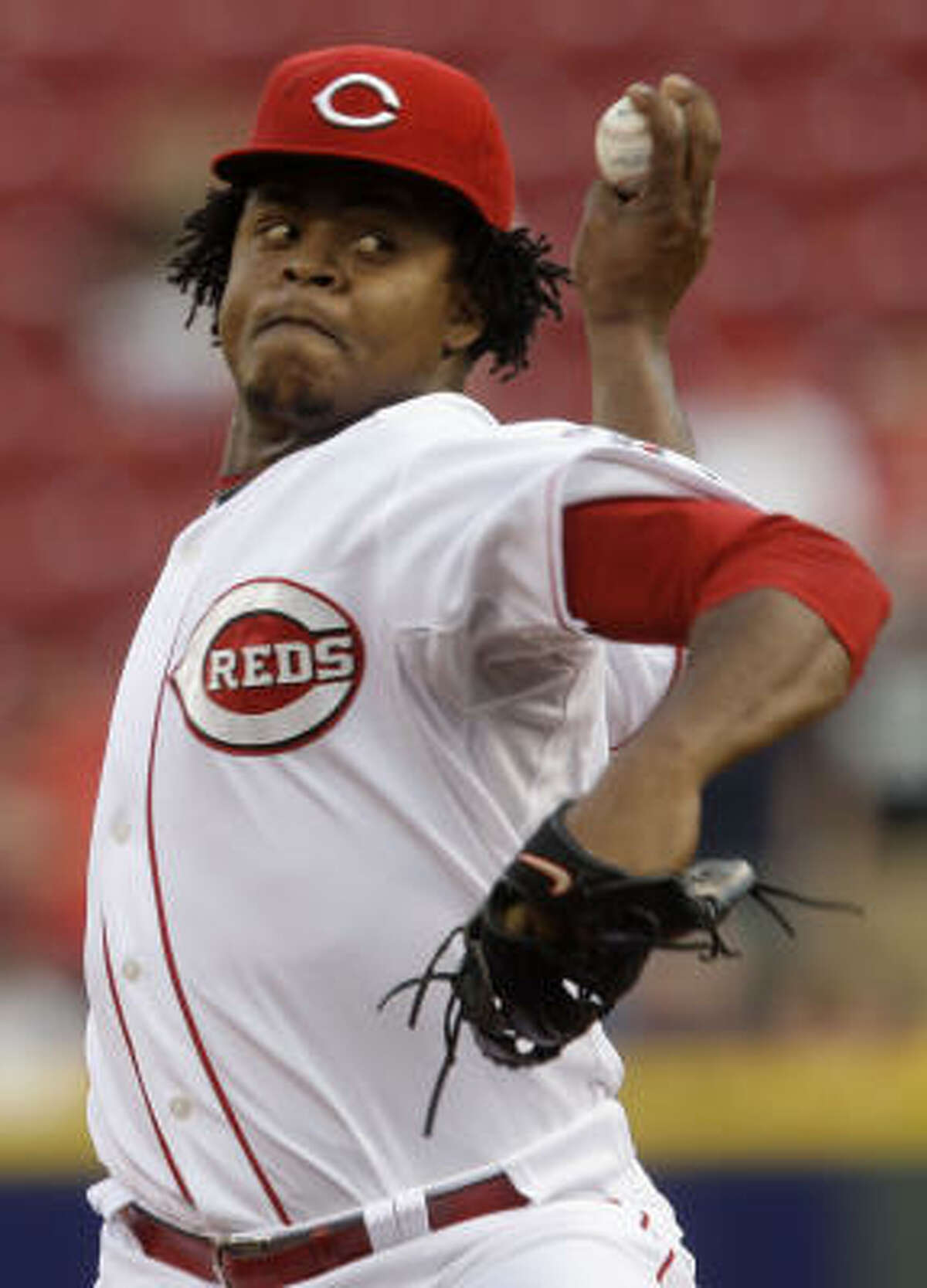 Cincinnati Reds pitcher Edinson Volquez threw eight scoreless innings to keep the Astros from their 12th consecutive win at Great American Ball Park.