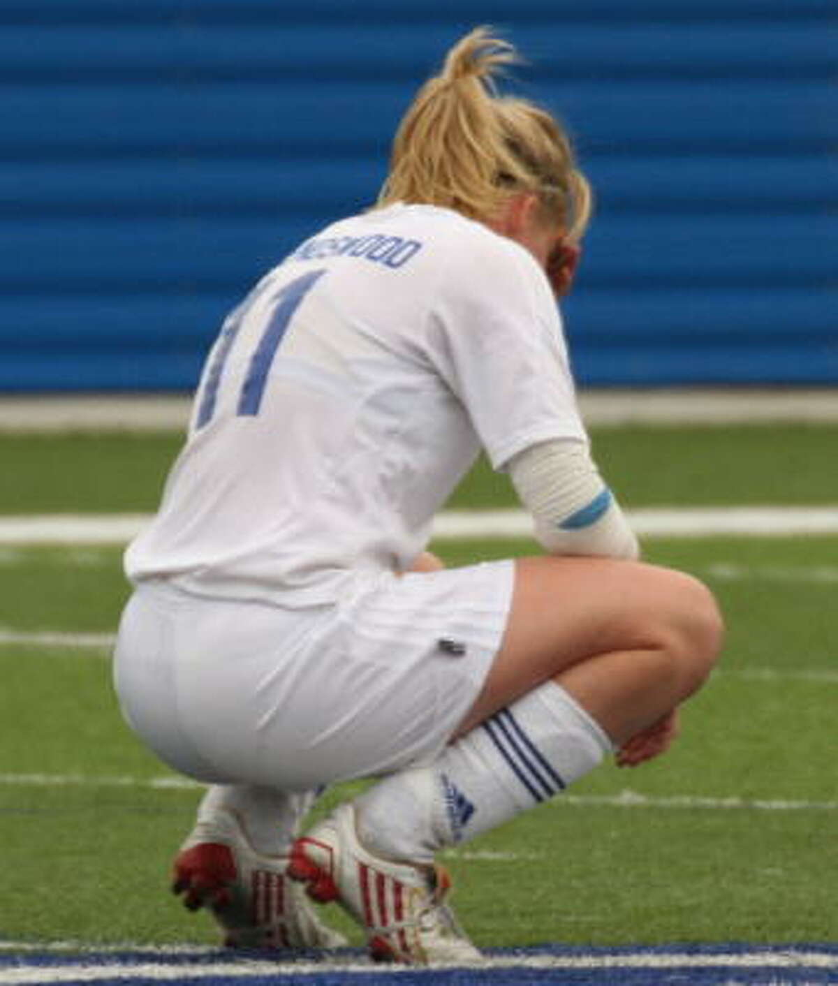 Friendswood's Ally Hermann just can't believe the Mustangs were eliminated again in the 4A state soccer tournament.