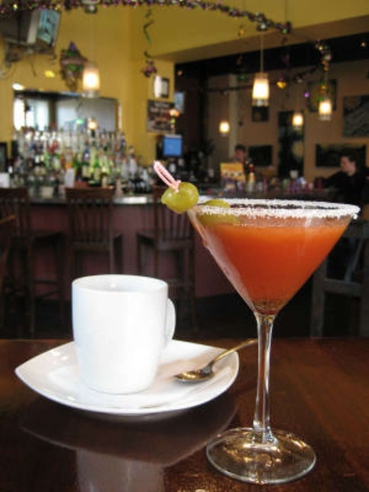 Van Goghz Martini Bar and Bistro in St. Louis offers delicious coffee and Bloody Marys, served in a martini glass.