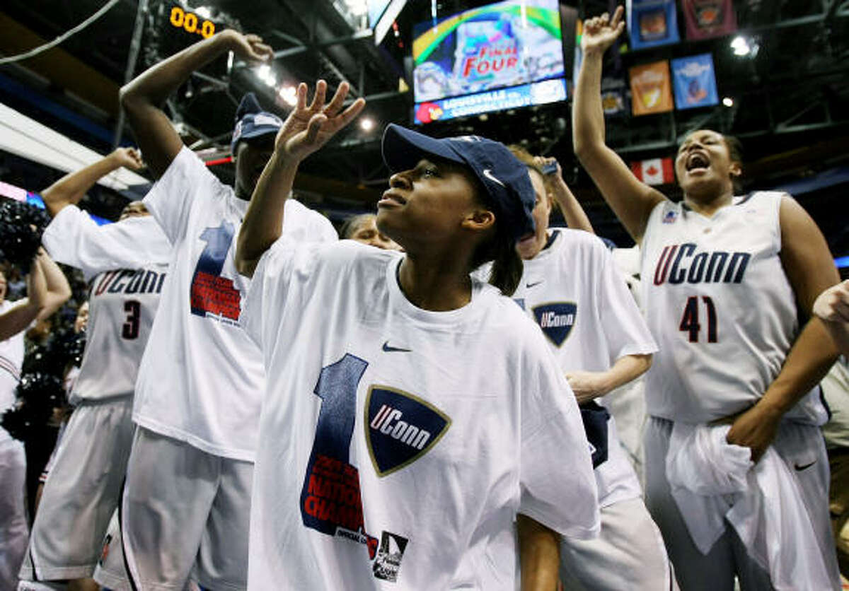 Final: UConn 76, Louisville 54: The Connecticut Huskies celebrate the national championship and an undefeated season.