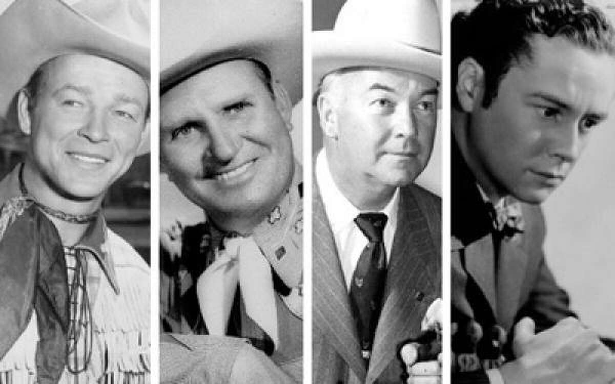 10. Roy Rogers/Gene Autry/William Boyd/Tim Holt: (left to right) This is that exception, a nod to dozens of Saturday morning B western heroes. For my rainy-day trail rides these four are the saddle pals of choice. Athletic, handsome Rogers and easy-going guy next door Autry lead the singing cowboys. Fatherly Boyd (Hopalong Cassidy) and boyish Holt stand tall for the straight (non-singing) shooters.