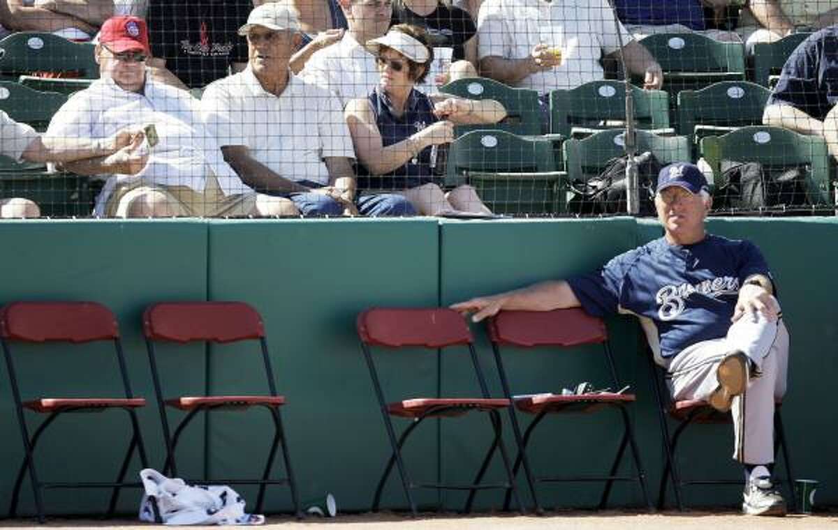Milwaukee Brewers first year manager Ken Macha watches his new team.