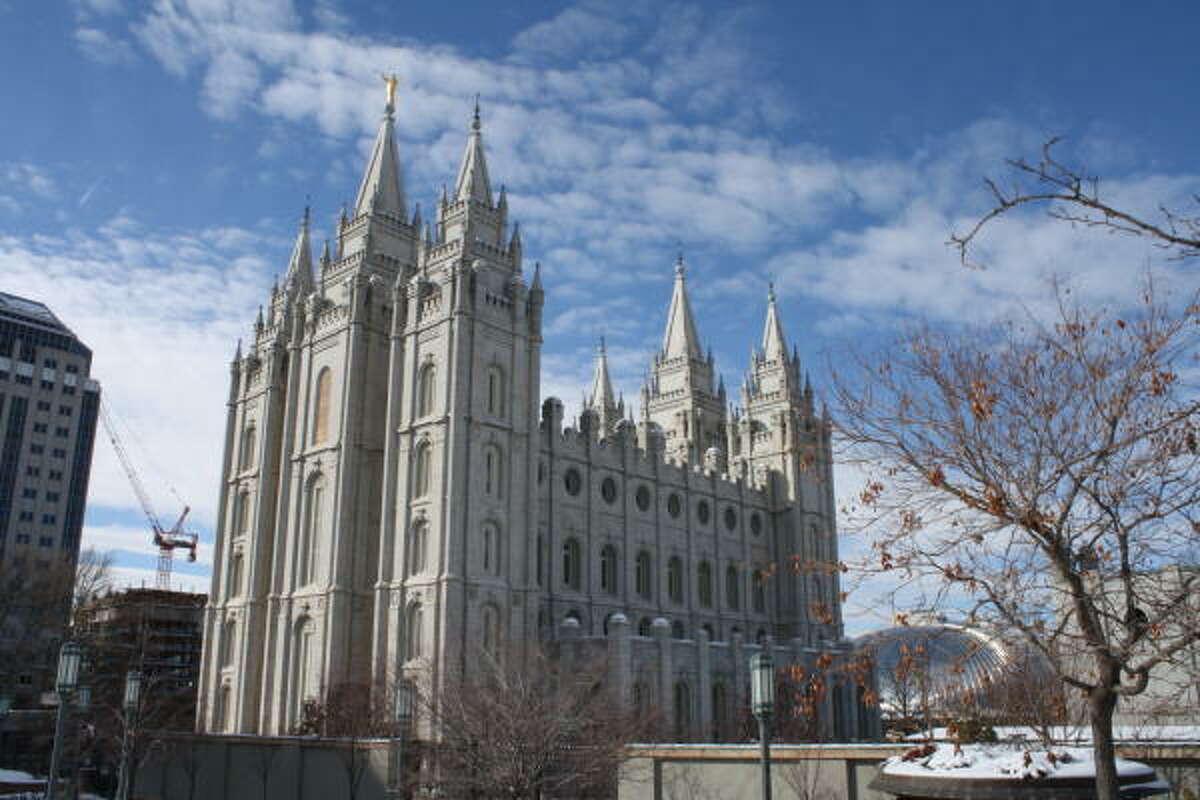 Salt Lake Temple looms over the city like Cinderella's castle.