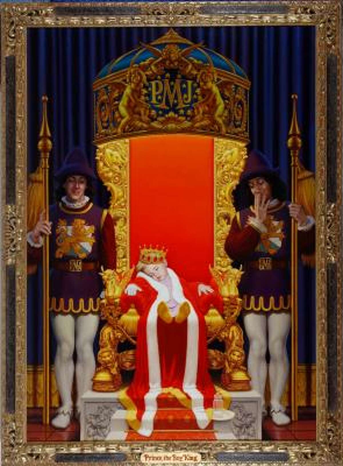 Oil on linen: "Prince, The Boy King", depicting a sleeping Prince Michael on a throne with attendants, signed David NordahlAuction Estimate: $3,000 - $5,000